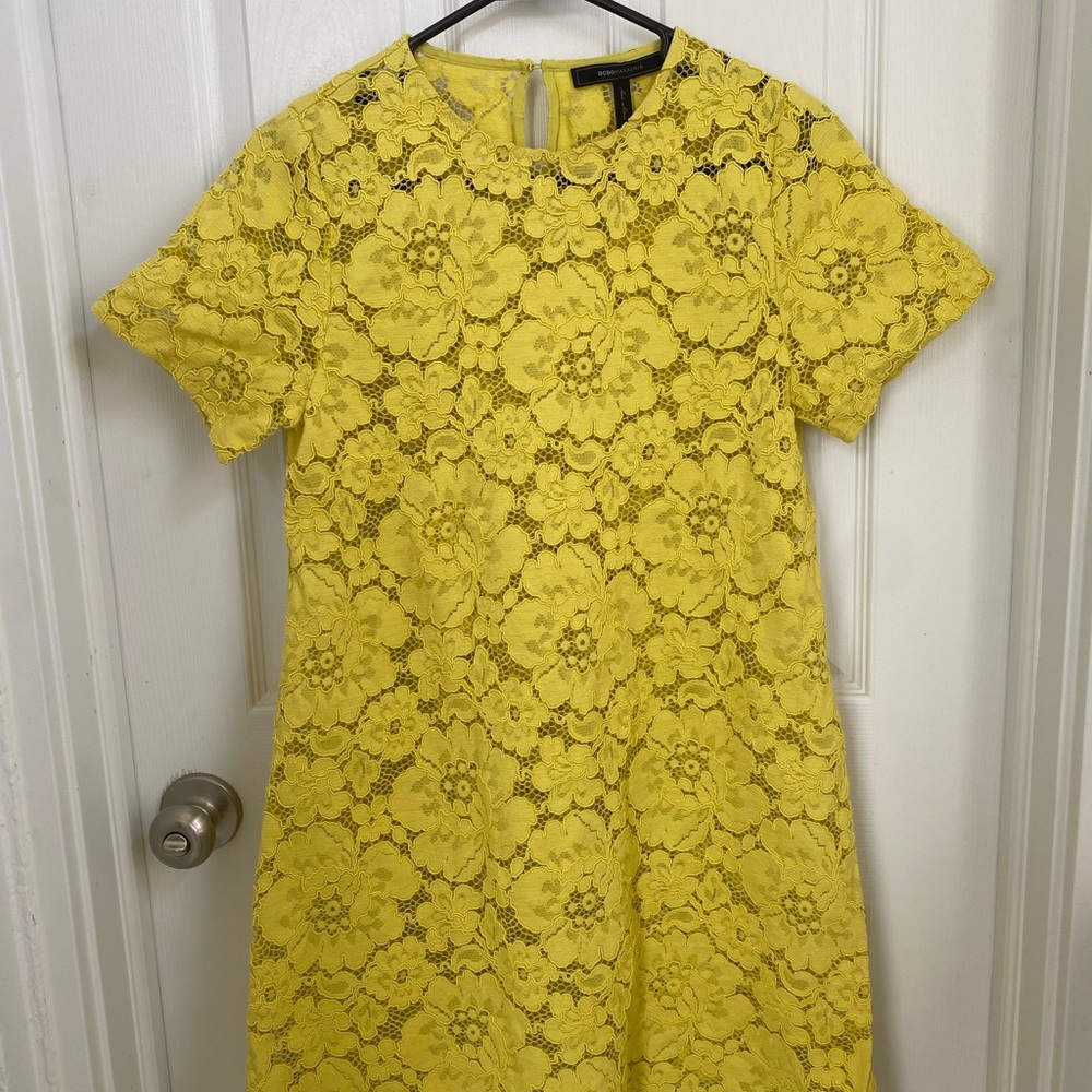 BCBGMaxAzria Yellow Floral Lace Mini Dress